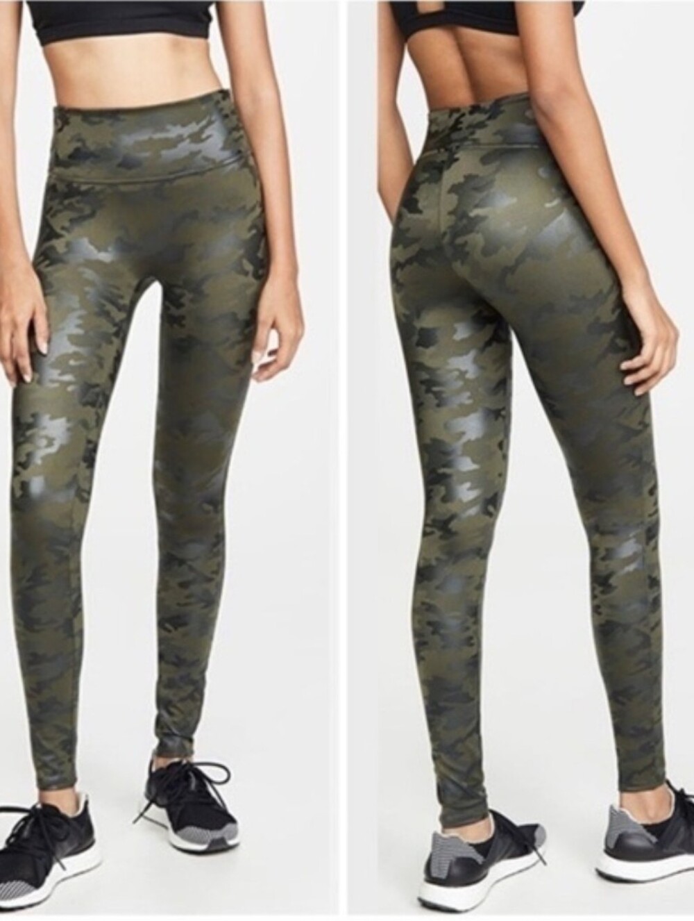 SPANX NWOT Faux Leather High Rise Green Camo Leggings